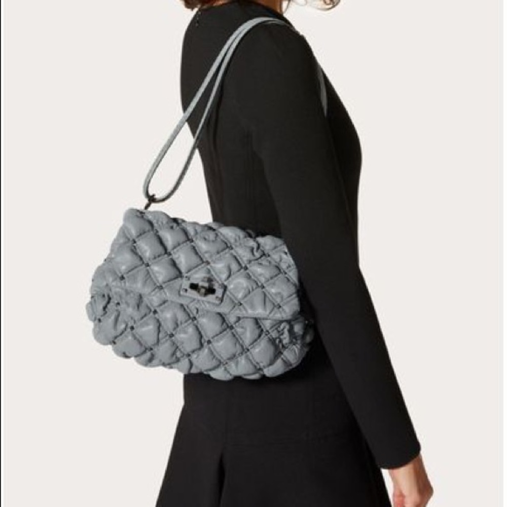 Valentino Grey Medium Nappa SpikeMe Shoulder Bag. - Picture 5 of 13